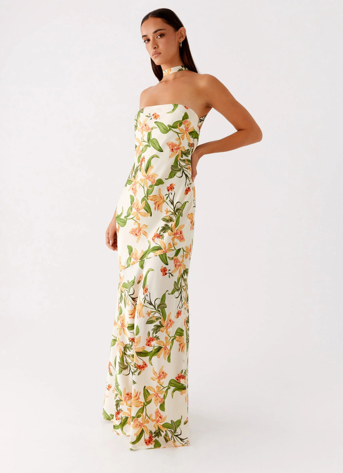 Damali Satin Maxi Dress - Floral Print